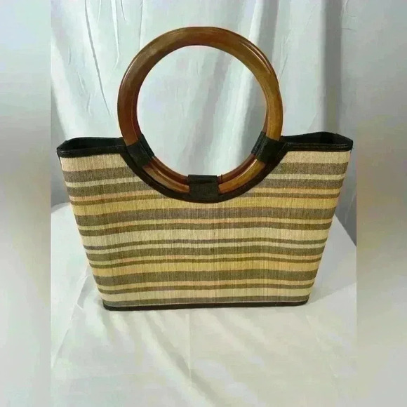 NWT Mad by Design Handcrafted Eco Friendly Bamboo Bag with wooden Handle - Picture 1 of 12